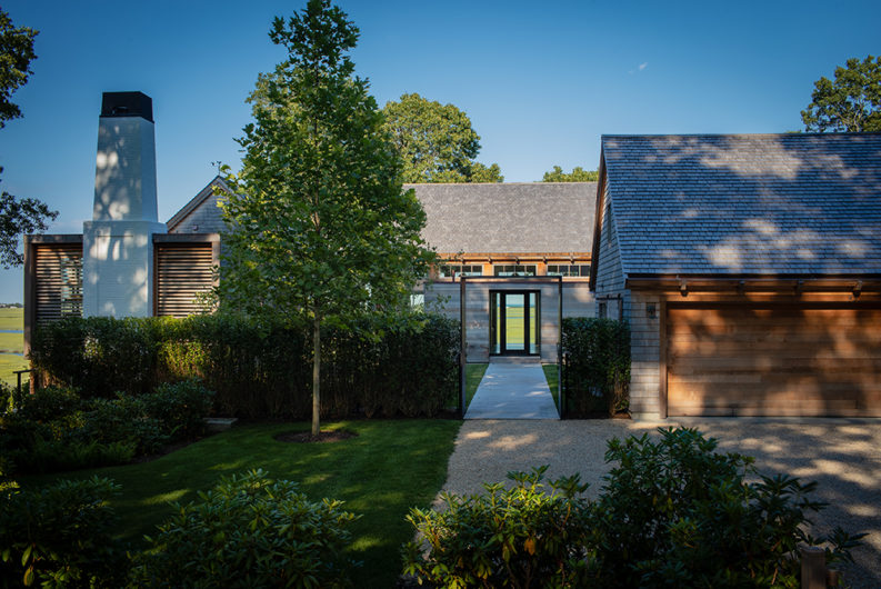 front entrance of custom home in duxbury massachusetts